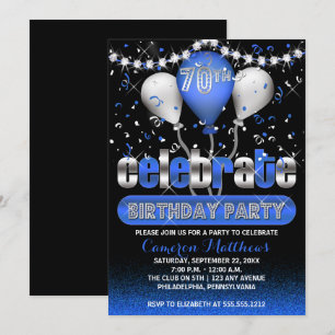 Celebrate Balloons Confetti 70th Birthday Party Invitation