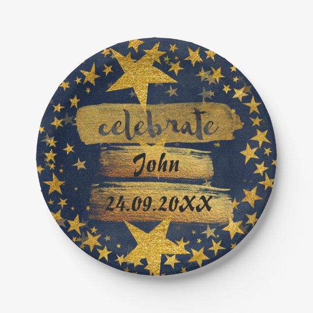 Celebrate Birthday Bachelor Party Shower Grungy Paper Plate (Front)
