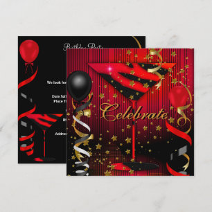 Celebrate Birthday Party Black Red Stars Invitation