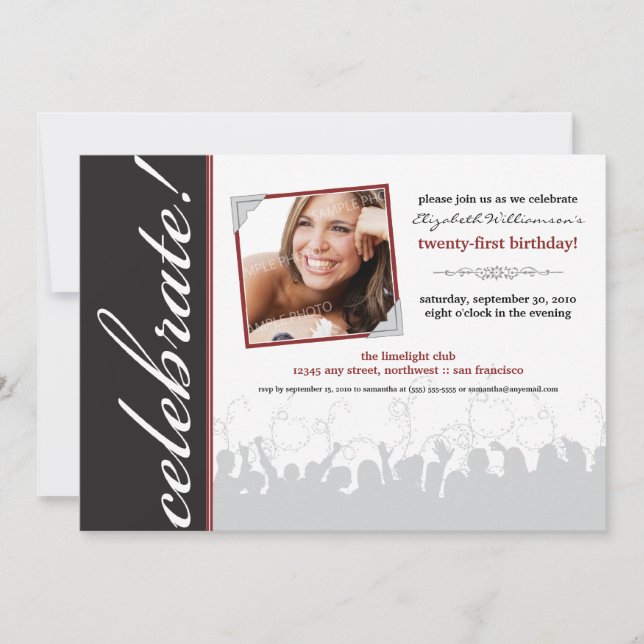 Celebrate! Birthday Party Invitation (black) (Front)