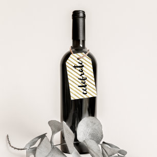 Celebrate Black & Faux Gold Stripe Gift Tags