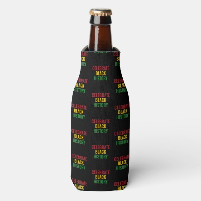 CELEBRATE BLACK HISTORY Red Yellow Green BHM Bottle Cooler (Bottle Front)