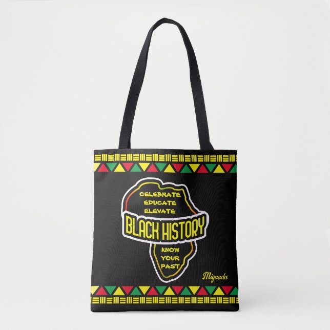 Celebrate Black History with Africa Map on BLACK Tote Bag (Front)