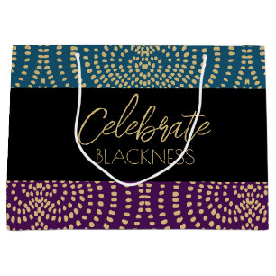 Celebrate Blackness Gold Black Cyan Purple  Large Gift Bag