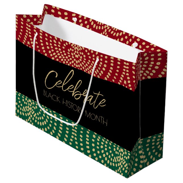 Celebrate Blackness Red Green Black History Month Large Gift Bag (Front Angled)