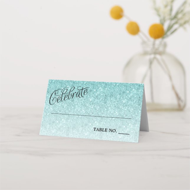 Celebrate Blue Glitter Personalised Place Card (Front)
