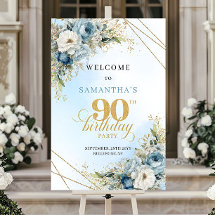 Celebrate Boho dusty blue gold 90 birthday welcome Poster