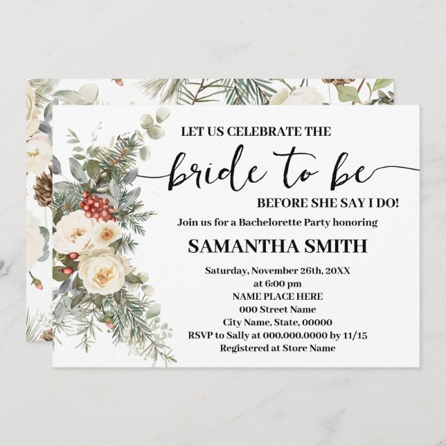 Celebrate Bride to be Winter Bachelorette Invitation (Front/Back)