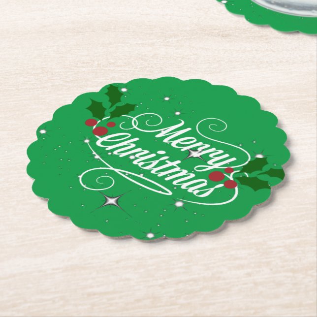 Celebrate Christmas, festive green Paper Coaster (Angled)