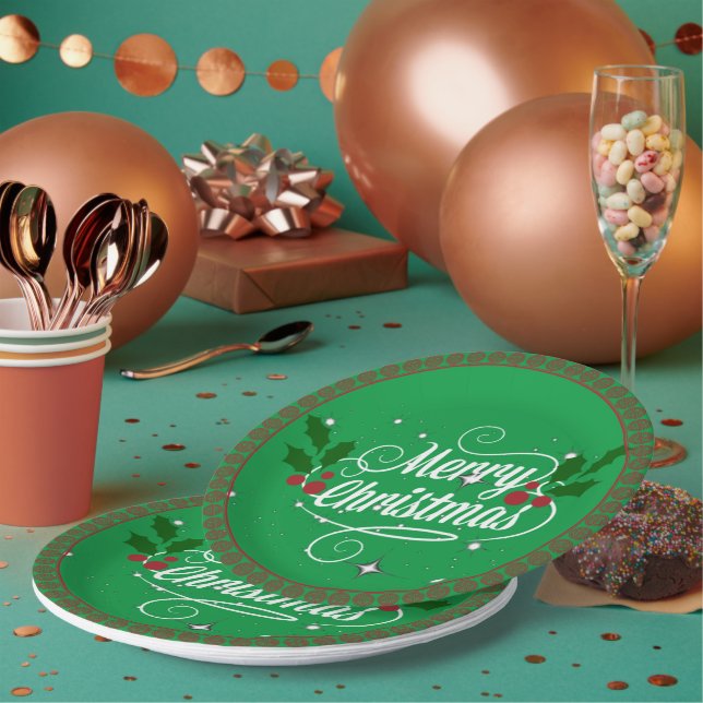 Celebrate Christmas, festive green Paper Plate (Multi)