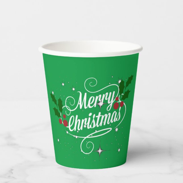 Celebrate Christmas, festive holiday colours, Paper Cups (Front)