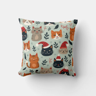 Celebrate Christmas with Cats - Cute Pattern Cushi Cushion