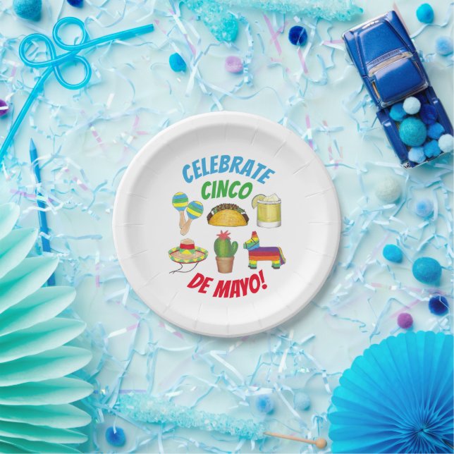 Celebrate Cinco de Mayo Fiesta Taco Piñata Cactus Paper Plate (Party)