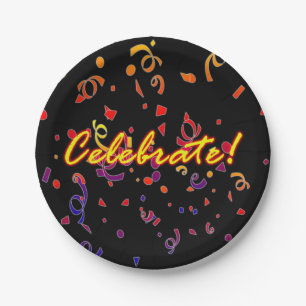Celebrate Confetti Black Paper Plate