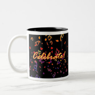 Celebrate Confetti Black Two-Tone Coffee Mug