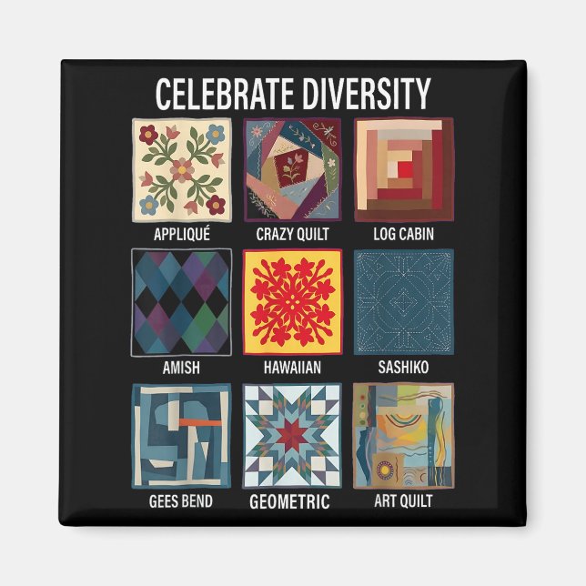 Celebrate diversity quilting craft patchwork magnet (Front)