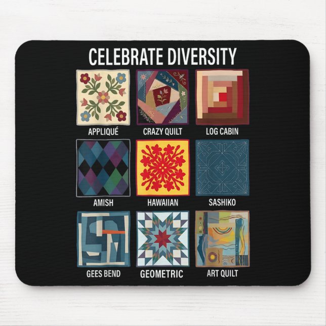 Celebrate diversity quilting craft patchwork mouse mat (Front)