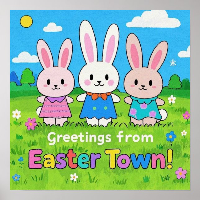 Celebrate Easter Colourful Bunnies  Poster (Front)