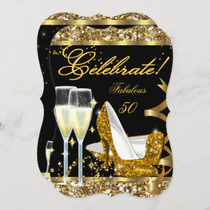 Celebrate Fabulous 50 Birthday Party Gold Black Invitation