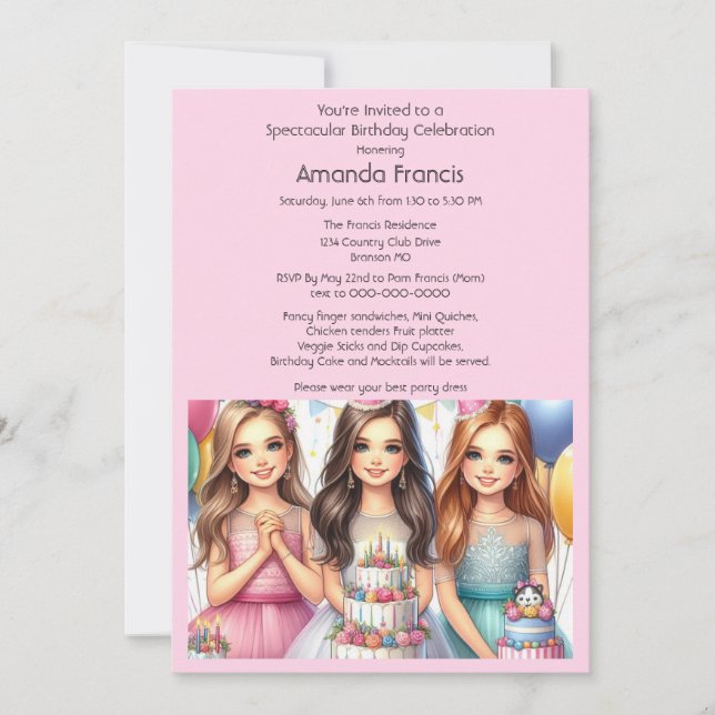 Celebrate Fancy Teen Girl Birthday Party Invitation (Front)