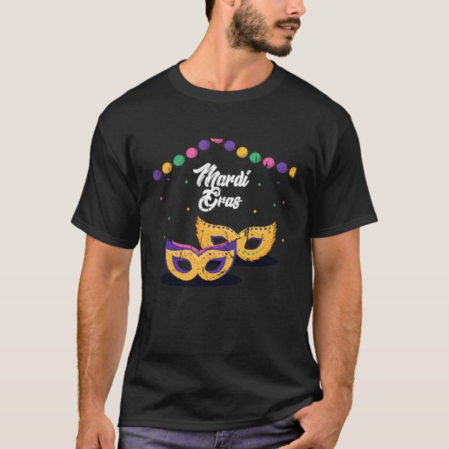 Celebrate Festival Madri Gras Beads Mask Men Women T-Shirt (Front)