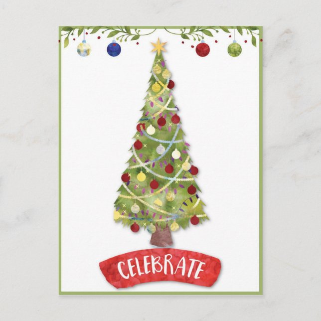Celebrate Festive Christmas Tree Postcard (Front)
