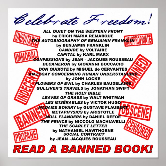 Celebrate Freedom!  Read a BANNED Book! (stamp) Poster (Front)