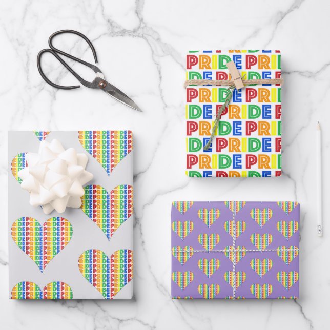 Celebrate Gay PRIDE Rainbow Heart Love LGBTQ Wrapping Paper Sheet (Front)