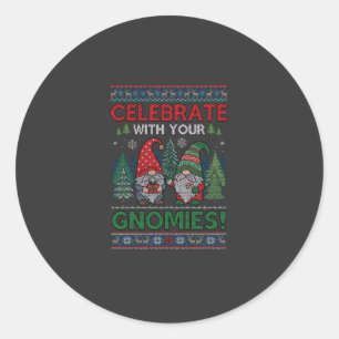 Celebrate Gnomies Christmas Gnomes Trees Reindeer Classic Round Sticker