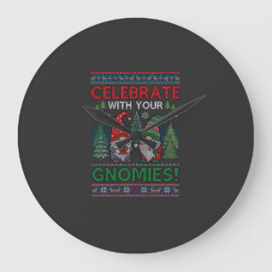 Celebrate Gnomies Christmas Gnomes Trees Reindeer Large Clock