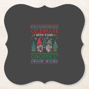 Celebrate Gnomies Christmas Gnomes Trees Reindeer Paper Coaster