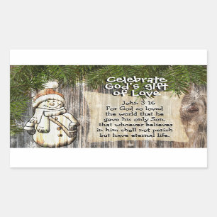 Celebrate God's Gift of Love, John 3:16 Christmas Rectangular Sticker