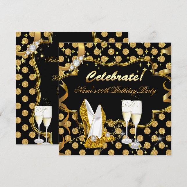 Celebrate Gold Faux Foil Polka Dot High Heel Party Invitation (Front/Back)