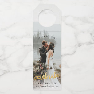 Celebrate Gold Photo Wedding Bottle Tag