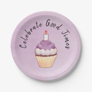 Celebrate Good Times Cupcake Purple Paper Plate
