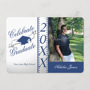 Celebrate Graduate Blue Graduation Photo Invitation