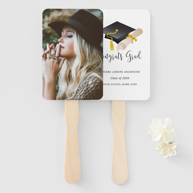 Celebrate Graduation Custom Photo and Text Hand Fan (Front and Back)