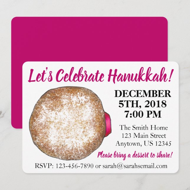Celebrate Hanukkah Jelly Doughnut Jewish Holidays Invitation (Front/Back)