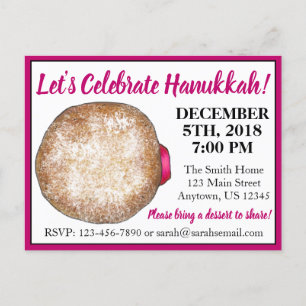 Celebrate Hanukkah Jelly Doughnut Jewish Holidays Invitation Postcard