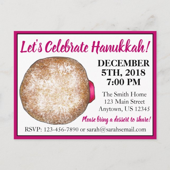 Celebrate Hanukkah Jelly Doughnut Jewish Holidays Invitation Postcard (Front)