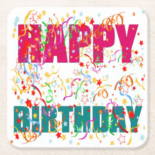 Celebrate Happy Birthday Square Paper Coaster