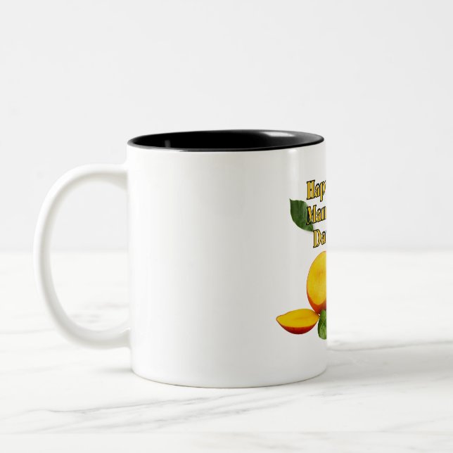 Celebrate Happy Mango Day: Juicy Mangoes in Full B Two-Tone Coffee Mug (Left)