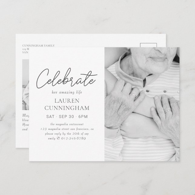 Celebrate Her Amazing Life Simple Modern Photo Postcard (Front/Back)