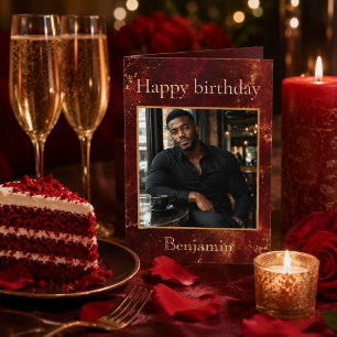 Celebrate Him Birthday Burgundy and Gold Card