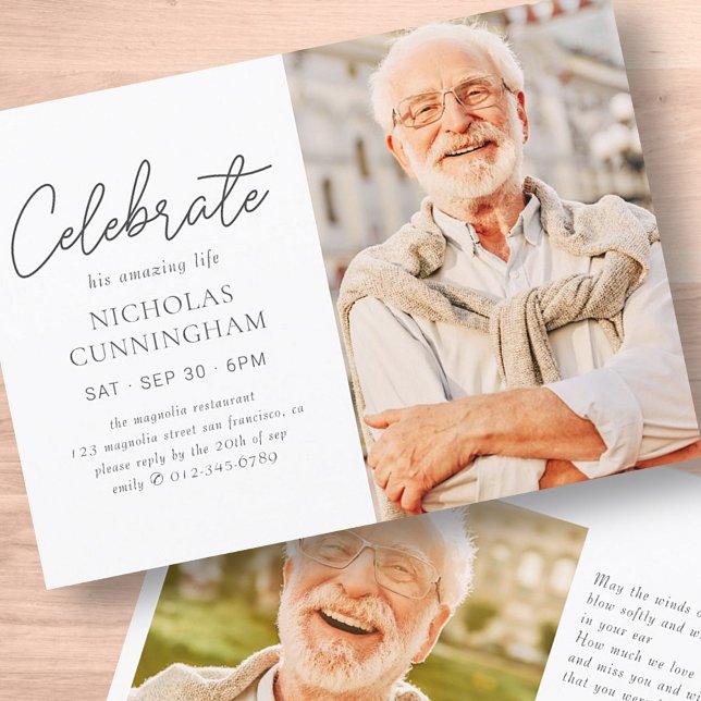 Celebrate His Amazing Life Simple Modern Photo Invitation (Creator Uploaded)