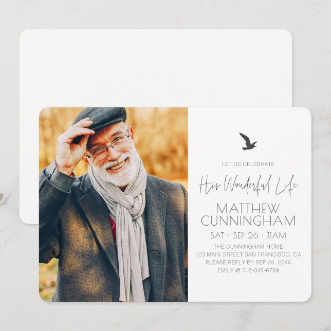 Celebrate His Wonderful Life Memorial Modern Photo Invitation (Front/Back)