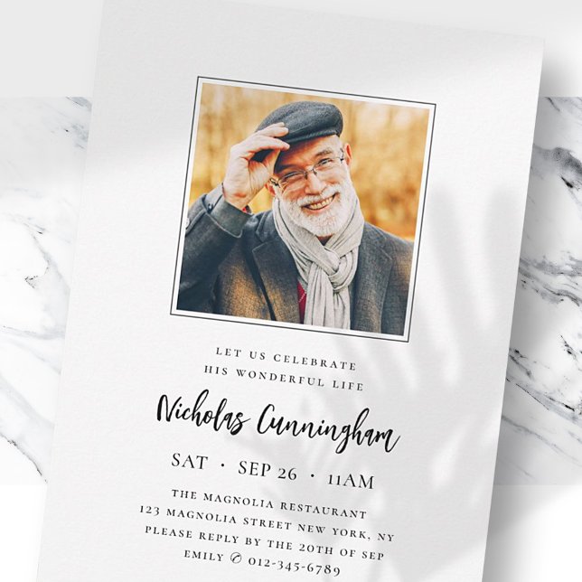 Celebrate His Wonderful Life Modern Memorial Photo Invitation (Creator Uploaded)