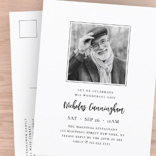 Celebrate His Wonderful Life Modern Memorial Photo Invitation Postcard
