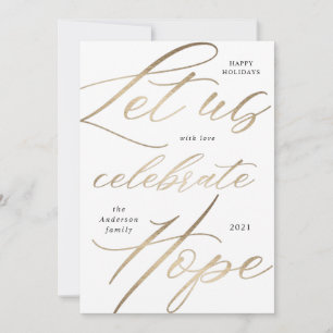 celebrate hope gold script happy holiday card