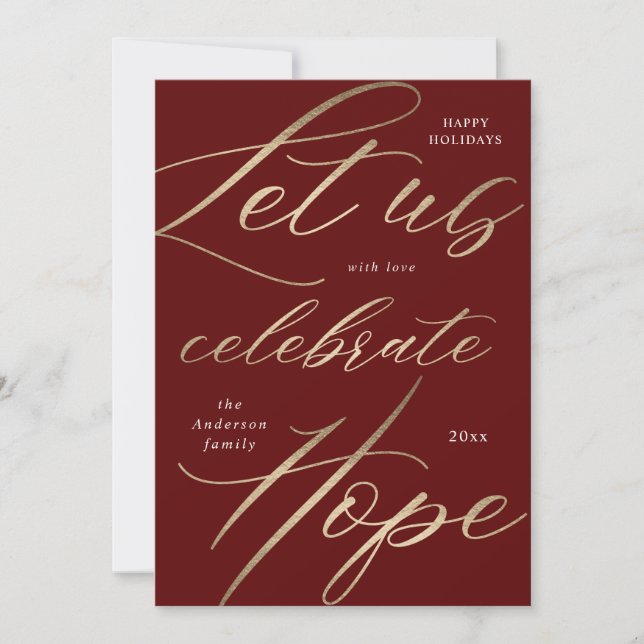 celebrate hope gold script happy holiday card (Front)